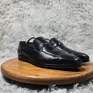 Freeman Mens Size 11M Black Leather Dress Shoes Silver Buckle Block Heel Loafers